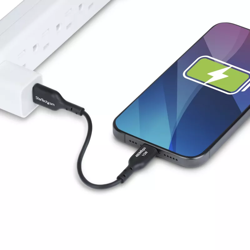 StarTech.com 15cm (6in) USB-A na USB-C nabíjací kábel, nabíjanie a synchronizácia, 3A, USB 2.0, TPE plášť – čierny USB nabíjací kábel