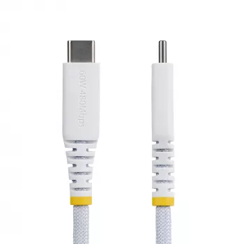 StarTech.com 30 cm (1 ft) biely USB-C nabíjací kábel, 60W (3A) PD, dvojvrstvový opletený nylon/TPE plášť, odolný USB-C nabíjací kábel, USB 2.0 kábel na nabíjanie notebooku
