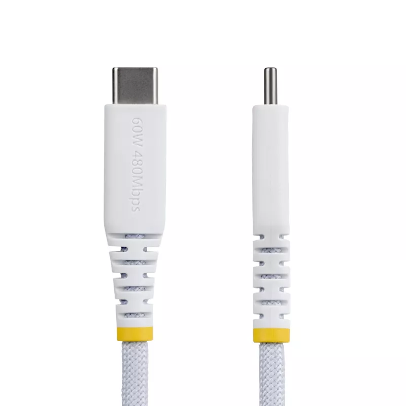 StarTech.com 30 cm (1 ft) biely USB-C nabíjací kábel, 60W (3A) PD, dvojvrstvový opletený nylon/TPE plášť, odolný USB-C nabíjací kábel, USB 2.0 kábel na nabíjanie notebooku