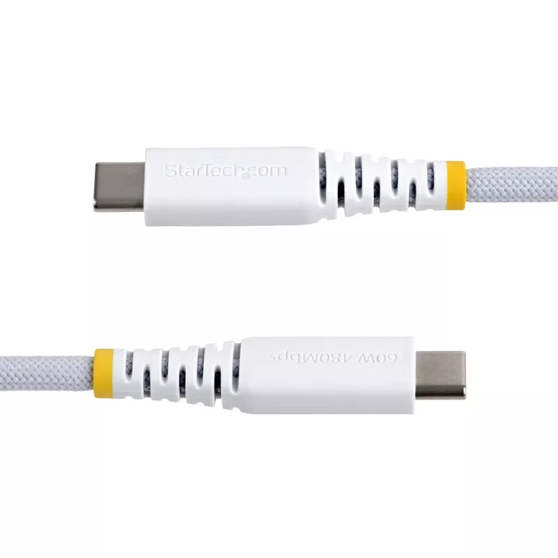 StarTech.com 30 cm (1 ft) biely USB-C nabíjací kábel, 60W (3A) PD, dvojvrstvový opletený nylon/TPE plášť, odolný USB-C nabíjací kábel, USB 2.0 kábel na nabíjanie notebooku