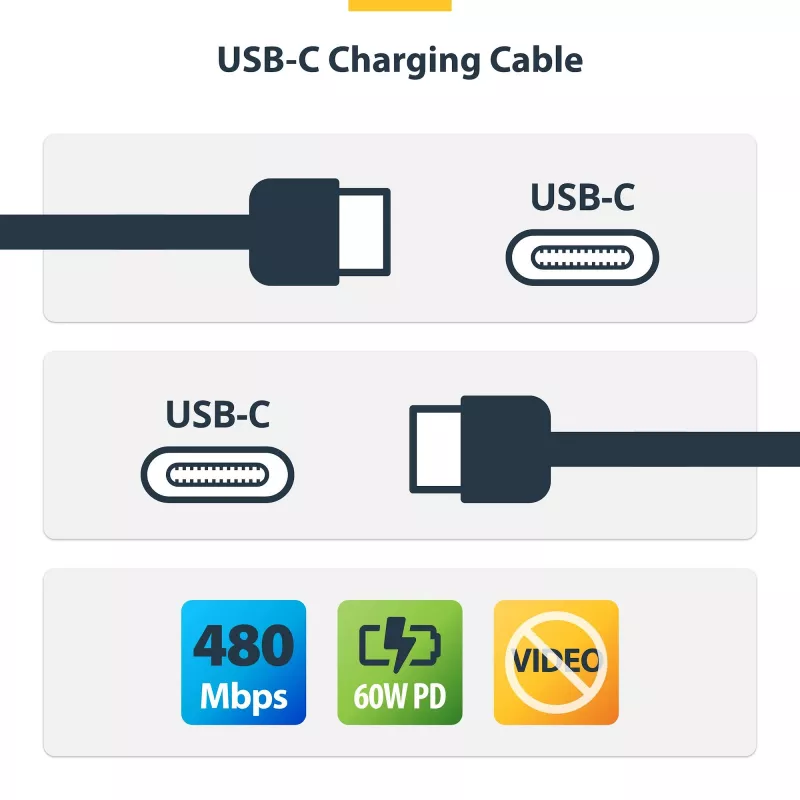 StarTech.com 30 cm (1 ft) biely USB-C nabíjací kábel, 60W (3A) PD, dvojvrstvový opletený nylon/TPE plášť, odolný USB-C nabíjací kábel, USB 2.0 kábel na nabíjanie notebooku