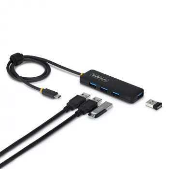 StarTech.com 4-portový USB-C hub, 5 Gbit/s, napájaný zbernicou, USB-C na 4x USB-A mini hub, extra dlhý 61 cm hostiteľský kábel, PCR plast, prenosný stolný/notebookový USB hub