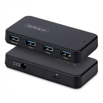 StarTech.com 4-portový USB-A hub, 5 Gbit/s, s vlastným napájaním, 2-in-1 USB-C a USB-A hostiteľský kábel, 1x BC 1.2 nabíjací port, 24 W napájací zdroj v balení, MacBook a Windows