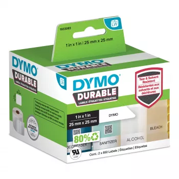 DYMO Originál LabelWriter Durable etikety | 25 mm x 25 mm | biela poly | 2 rolky po 850 (1 700 samolepiacich etikiet) | vysokovýkonné | pre LabelWriter tlačiarne etikiet