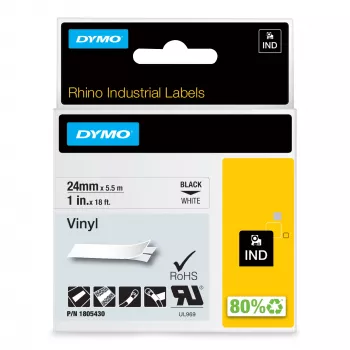 DYMO Rhino priemyselné vinylové etikety | 24 mm x 5,5 m | čierna tlač na bielom | samolepiaca | pre LabelManager & Rhino tlačiarne etikiet