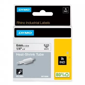 DYMO Rhino priemyselné zmršťovacie káblové etiketové trubice | 6mm x 1,5m | čierna tlač na bielom | pre Rhino popisovače