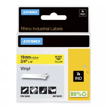 DYMO Rhino priemyselné vinylové etikety | 19 mm x 5,5 m | čierna tlač na žltej | samolepiace | pre Rhino & LabelManager tlačiareň etikiet