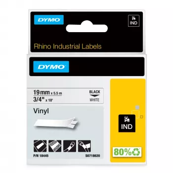 DYMO Rhino priemyselné vinylové etikety | 19 mm x 5,5 m | čierna tlač na bielej | samolepiace | pre Rhino & LabelManager tlačiareň etikiet