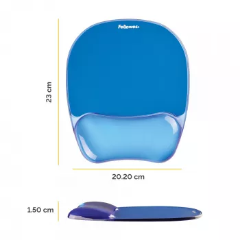 Fellowes podložka pod myš s opierkou zápästia – Crystals Gel podložka pod myš s protišmykovou gumenou základňou – ergonomická podložka pod myš pre počítač, notebook, home office – kompatibilná s laserovými a optickými myšami – modrá