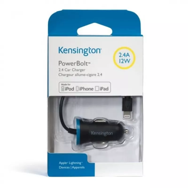 Kensington PowerBolt™ 2.4 autonabíjačka – čierna, auto, zapaľovač cigariet, 1 m, čierna