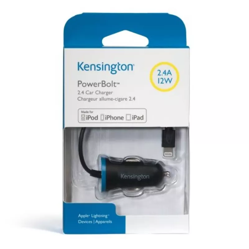 Kensington PowerBolt™ 2.4 autonabíjačka – čierna, auto, zapaľovač cigariet, 1 m, čierna