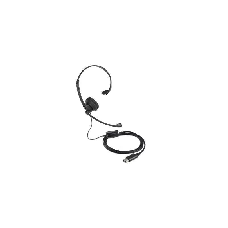 Kensington USB mono headset s inline ovládacími prvkami, káblový, kancelária/call centrum, headset, čierna