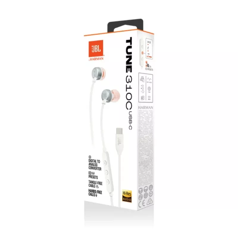 JBL Tune 310C headset káblový in-ear hovory/hudba USB Type-C biely