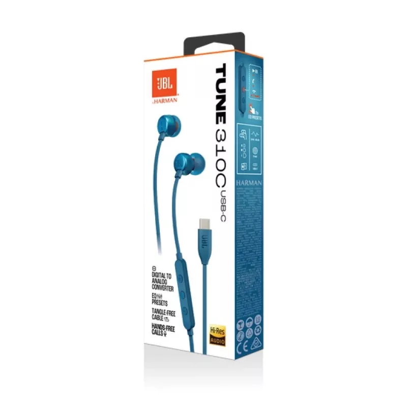 JBL Tune 310C USB headset káblový in-ear hovory/hudba USB Type-C modrý