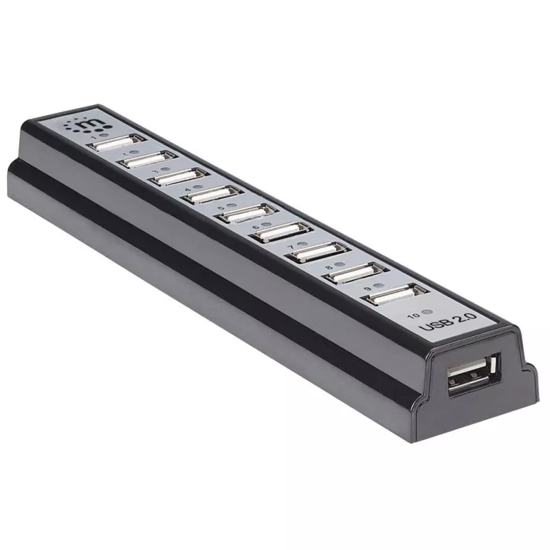 USB hub Manhattan USB-A 10-portový, 480 Mbit/s, čierny