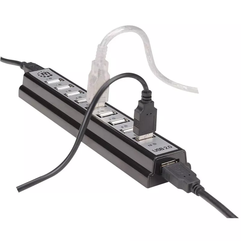 USB hub Manhattan USB-A 10-portový, 480 Mbit/s, čierny