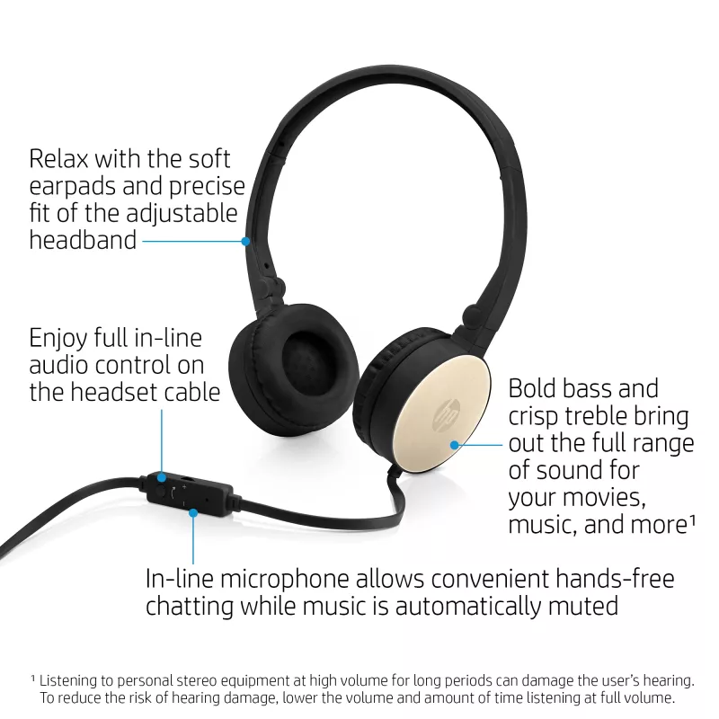 HP Stereo Headset H2800 (čierna so seidengold), káblový, hovory/hudba, 125 g, headset, čierna, zlatá