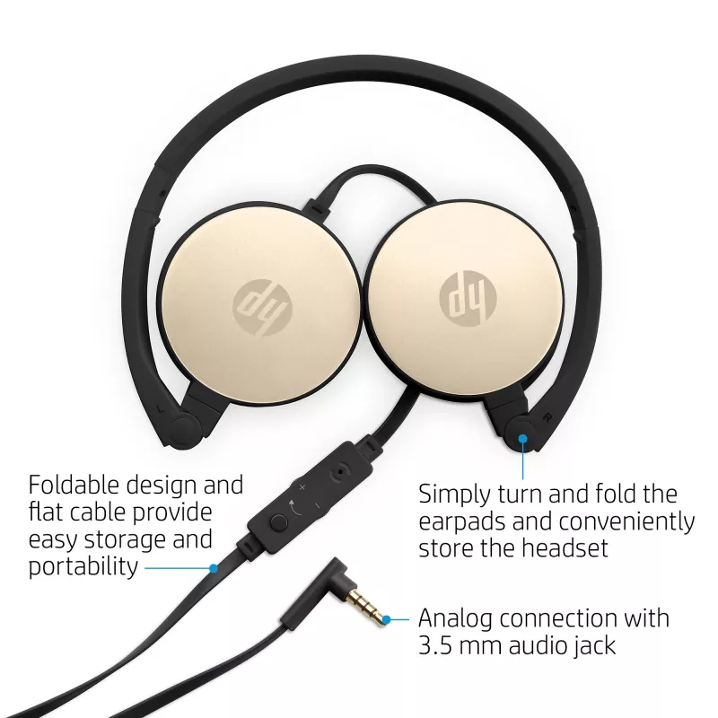 HP Stereo Headset H2800 (čierna so seidengold), káblový, hovory/hudba, 125 g, headset, čierna, zlatá