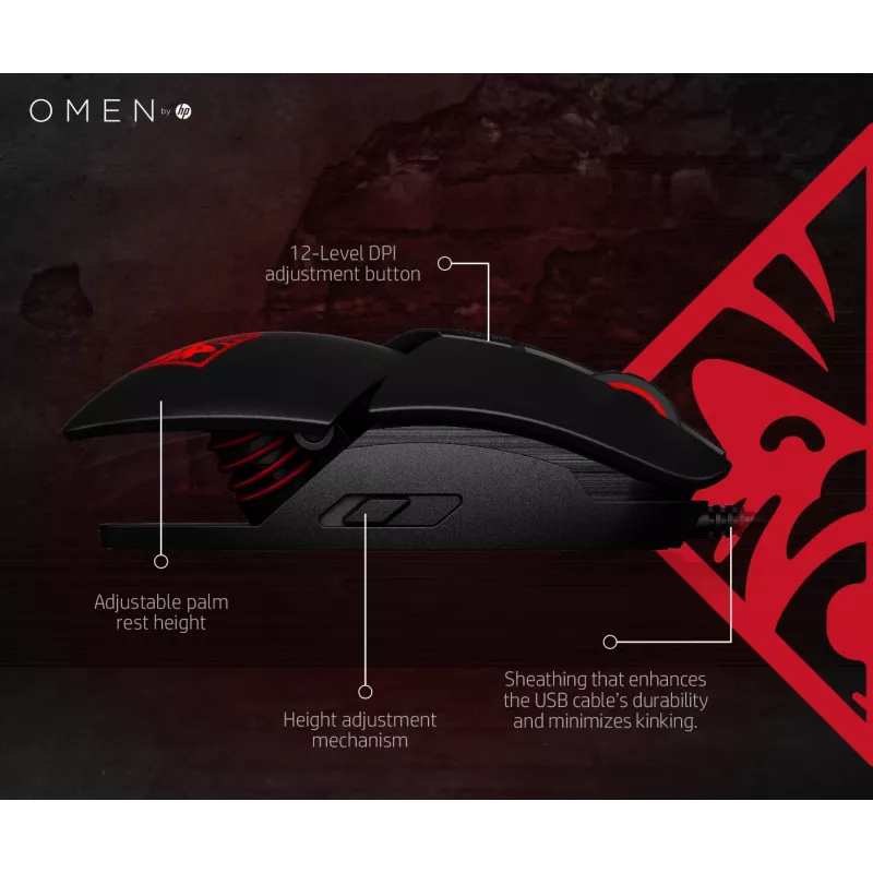 HP OMEN by Reactor myš, pravá ruka, optická, USB Type-A, 16000 DPI, 0,2 ms, čierna