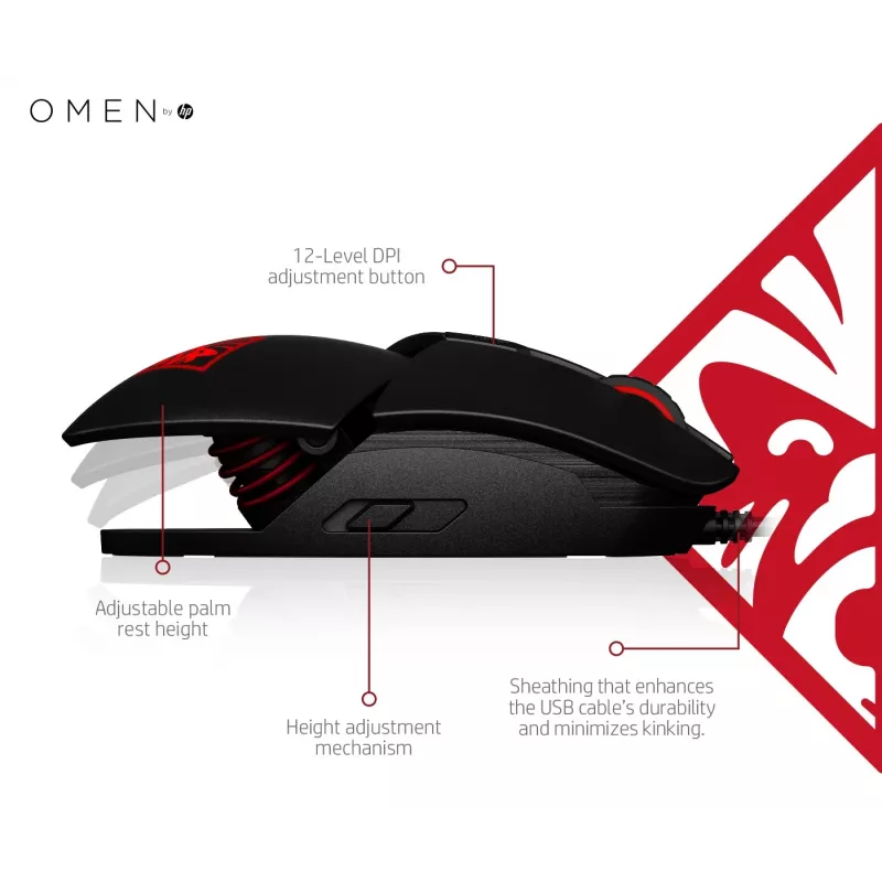 HP OMEN by Reactor myš, pravá ruka, optická, USB Type-A, 16000 DPI, 0,2 ms, čierna