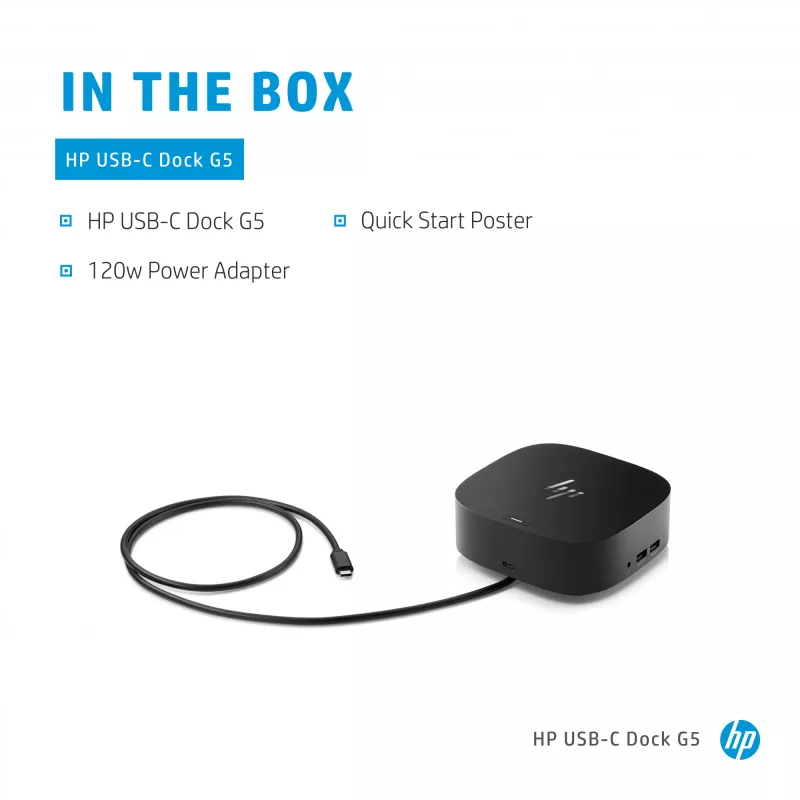 HP USB-C Dock G5, káblový, USB 3.2 Gen 1 (3.1 Gen 1) Type-C, čierna, čierna, Čína, Thajsko, Mexiko, HP