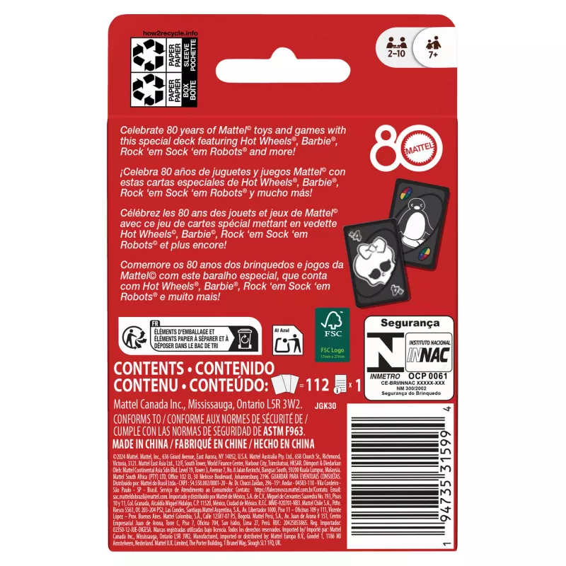 UNO Mattel 80th Ruby Red kartová hra pre deti a rodinné večery