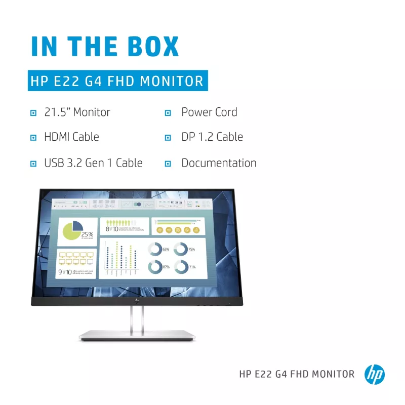 HP E-Series E22 G4 počítačový monitor 54,6 cm (21,5 inch) 1920 x 1080 pixelov Full HD LCD čierny, strieborný