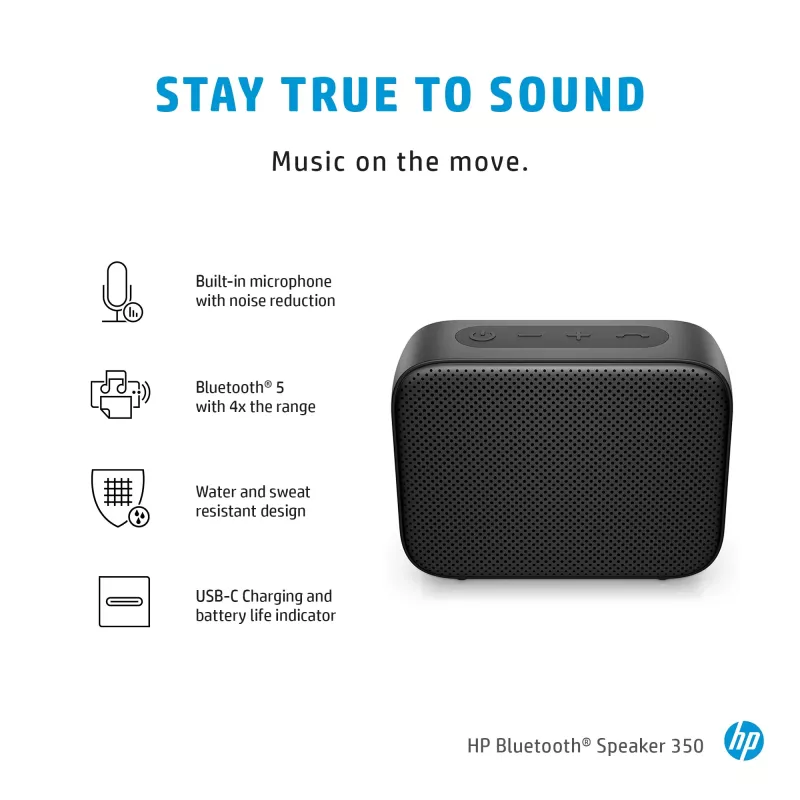 HP strieborný Bluetooth reproduktor 350, bezdrôtový, biely, univerzálny, vstavaná batéria, 180 g, 78,5 mm