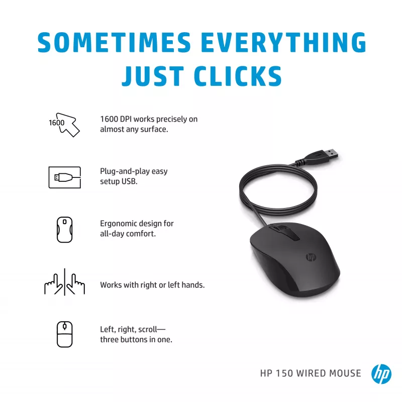 Myš HP 150 káblová USB Type-A