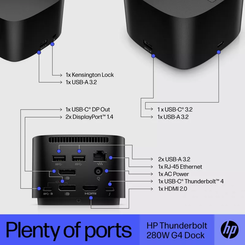HP Thunderbolt Dock 280W G4 káblová dokovacia stanica Thunderbolt 4 čierna