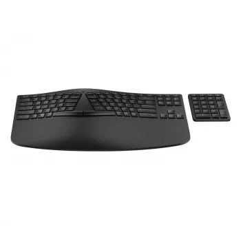 HP 965 ergonomická bezdrôtová klávesnica, plná veľkosť (100 %), bezdrôtová, RF bezdrôtová + Bluetooth, membránová, čierna
