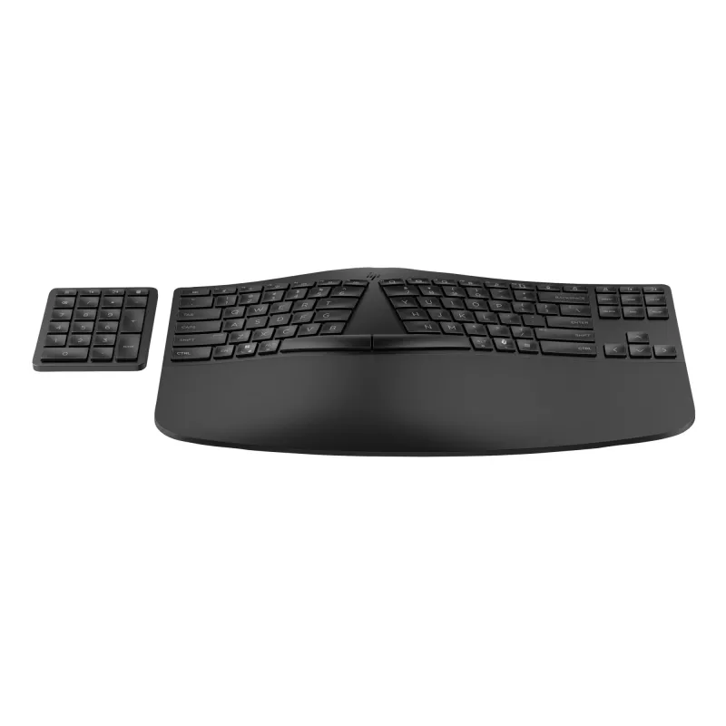 HP 965 ergonomická bezdrôtová klávesnica, plná veľkosť (100 %), bezdrôtová, RF bezdrôtová + Bluetooth, membránová, čierna