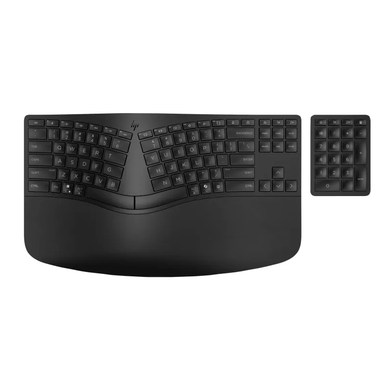 HP 965 ergonomická bezdrôtová klávesnica, plná veľkosť (100 %), bezdrôtová, RF bezdrôtová + Bluetooth, membránová, čierna