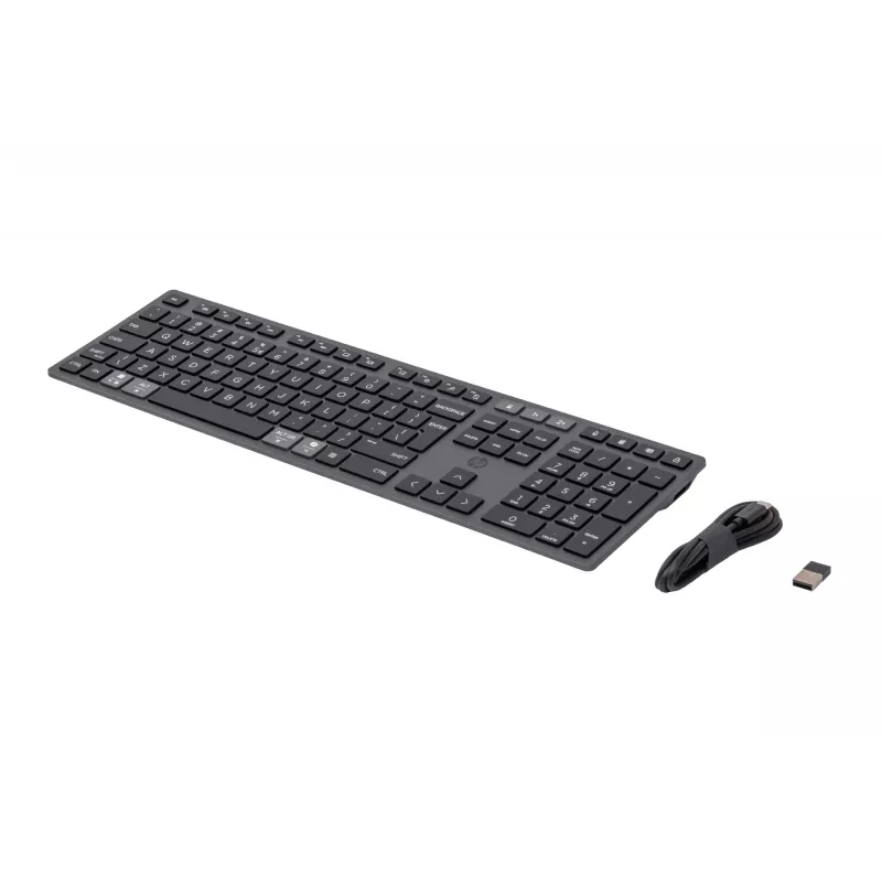 HP 720 Multi-Device nabíjateľná bezdrôtová klávesnica, Full-size (100%), bezdrôtová, USB + Bluetooth, mechanická, QWERTY, čierna