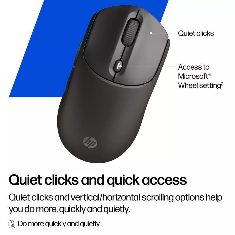 Bezdrôtová myš HP 405 Quiet — obojručná, optická 1200 DPI, RF Wireless + Bluetooth, 5 tlačidiel, na batérie, čierna