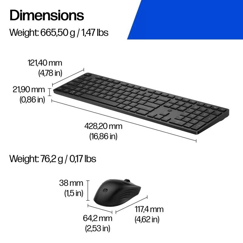 HP Multi-Device Dual-Mode kombinácia myši a klávesnice 495C, Full-Size (100%), bezdrôtová, USB + RF Wireless + Bluetooth, biela, myš súčasťou