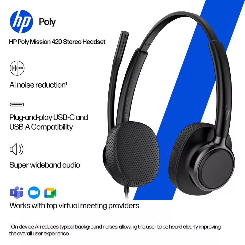 HP Poly Mission 415 monaurálny káblový USB headset (Bulk), 99 g, čierny