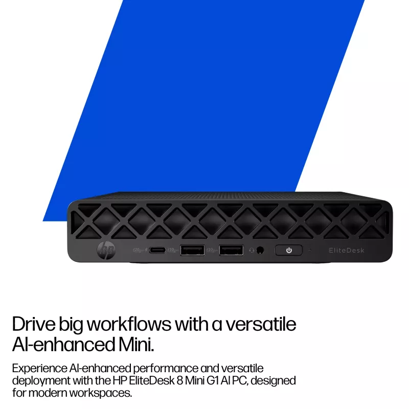 Mini PC HP EliteDesk 8 Mini G1i AI — Intel Core Ultra 7 265T, 16 GB DDR5, 1 TB SSD, Windows 11 Pro, čierna