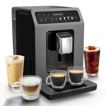 Kávovar na espresso Krups Evidence Hot & Cold EA898GF0 – plnoautomatický, 2,5 l nádrž na vodu, integrovaný mlynček, 2 výpuste