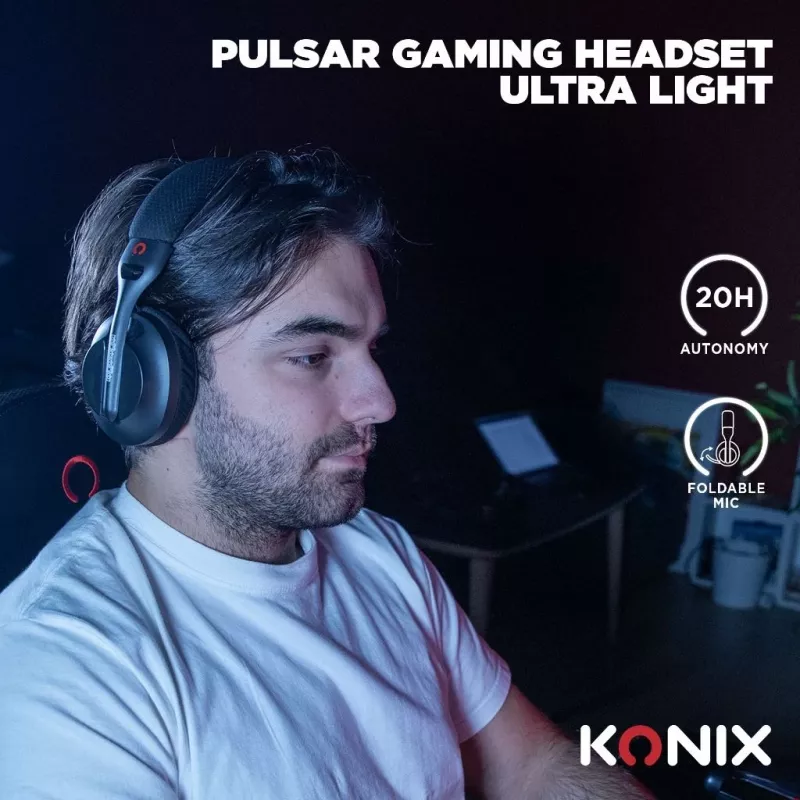 Konix PULSAR headset káblový a bezdrôtový cez hlavu herný USB Type-C Bluetooth čierna