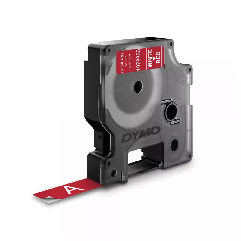 DYMO Authentic D1 Durable Labels | čierna tlač na červenej páske | 12 mm x 3 m | páska na označovanie pre tlačiarne etikiet LabelManager