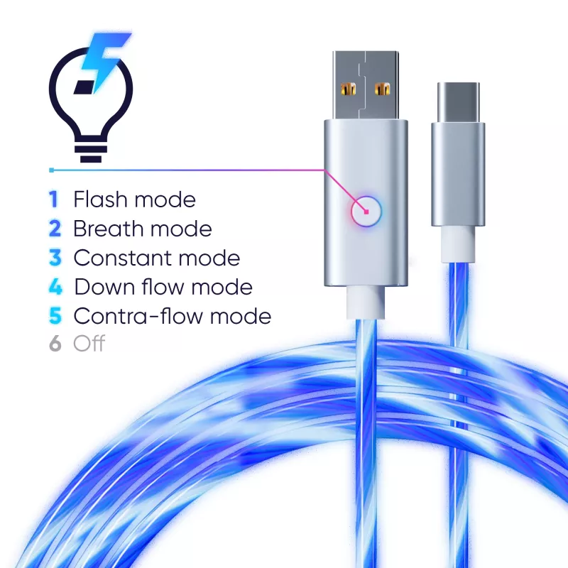 Oniverse USB-A na USB-C Quick Charge kábel s LED - 2 metre - biely (multiplatforma)