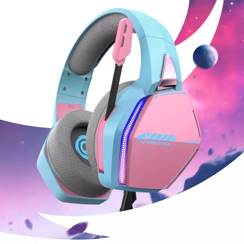 Oniverse Gaming náhlavná súprava Nebula – Diva Pink (multiplatforma), káblová, gaming, 20 – 20000 Hz, 356 g, náhlavná súprava, tyrkysová, ružová