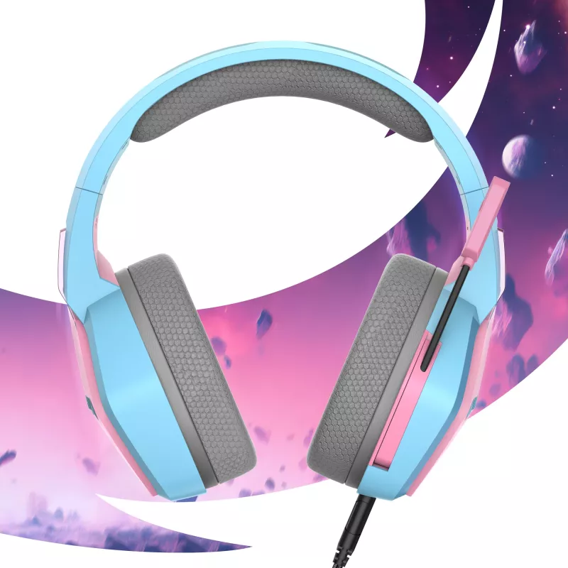Oniverse Gaming náhlavná súprava Nebula – Diva Pink (multiplatforma), káblová, gaming, 20 – 20000 Hz, 356 g, náhlavná súprava, tyrkysová, ružová