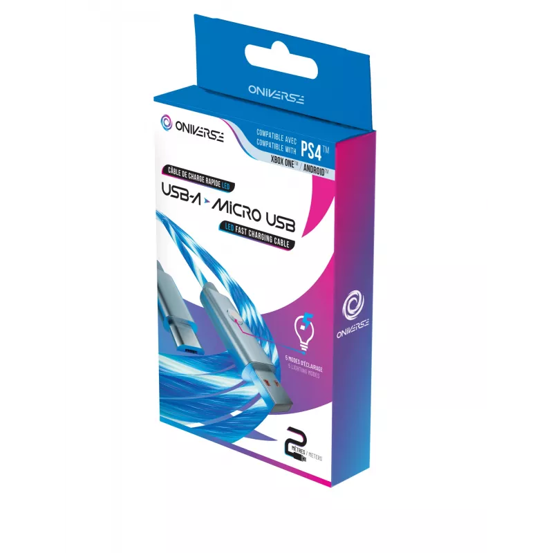 Oniverse Micro-USB nabíjací kábel s LED – 2 metre – biely (multiplatforma)