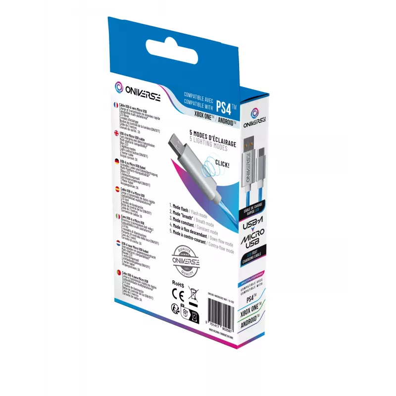 Oniverse Micro-USB nabíjací kábel s LED – 2 metre – biely (multiplatforma)