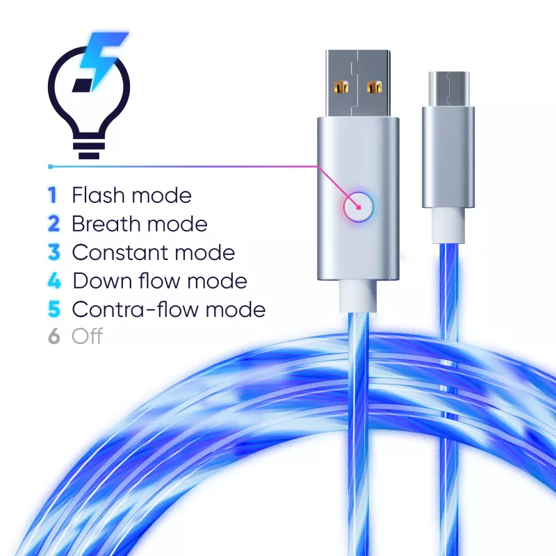 Oniverse Micro-USB nabíjací kábel s LED – 2 metre – biely (multiplatforma)