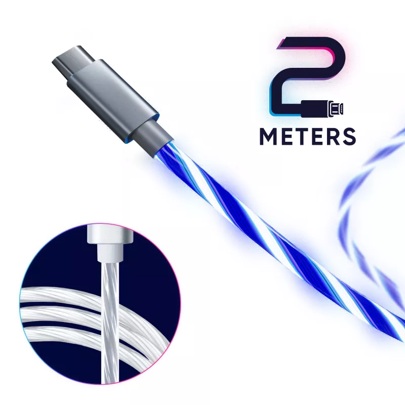 Oniverse Micro-USB nabíjací kábel s LED – 2 metre – biely (multiplatforma)