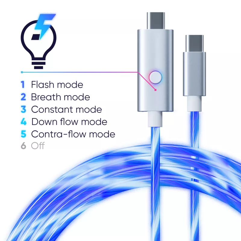 Oniverse USB-C na USB-C rýchlonabíjací kábel – 2 metre – LED (multiplatforma)