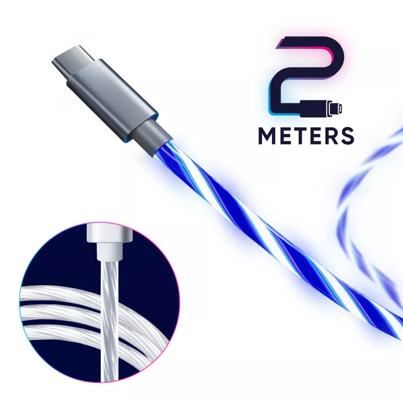 Oniverse USB-C na USB-C rýchlonabíjací kábel – 2 metre – LED (multiplatforma)